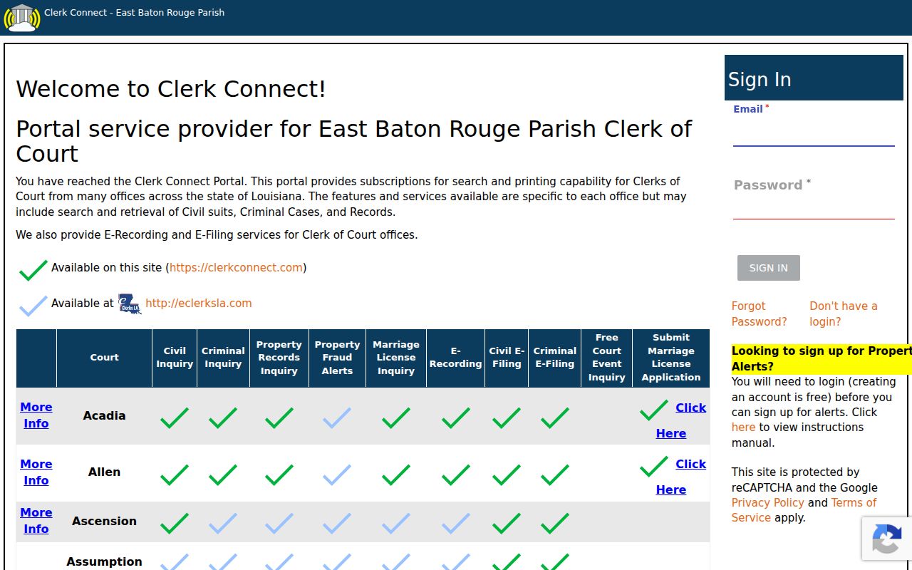 Natchitoches Parish case search Clerk Connect inquiry interface