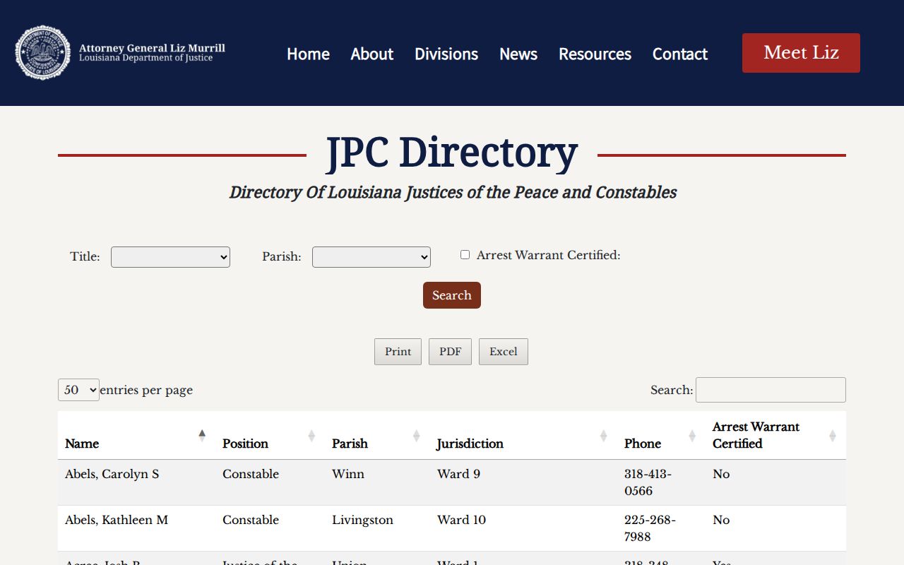 Natchitoches Parish case search Justice of the Peace directory