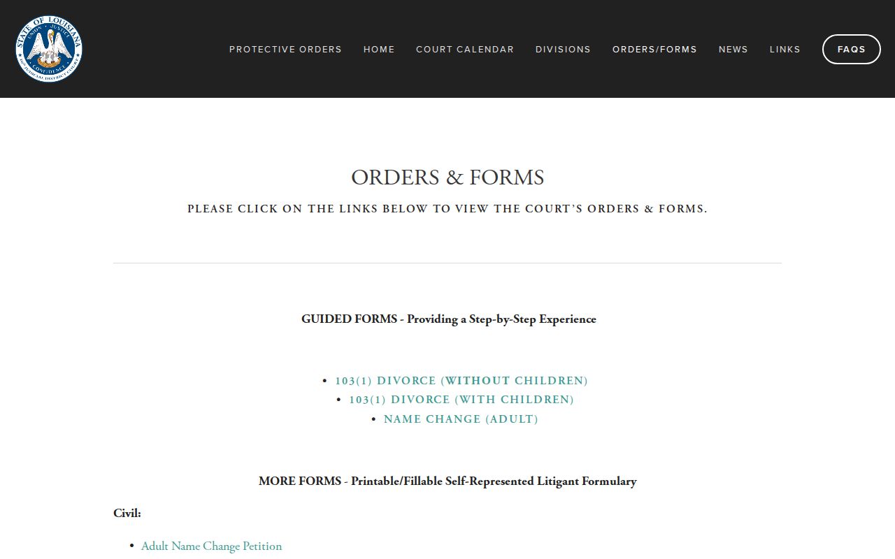 Natchitoches Parish civil court docket forms directory