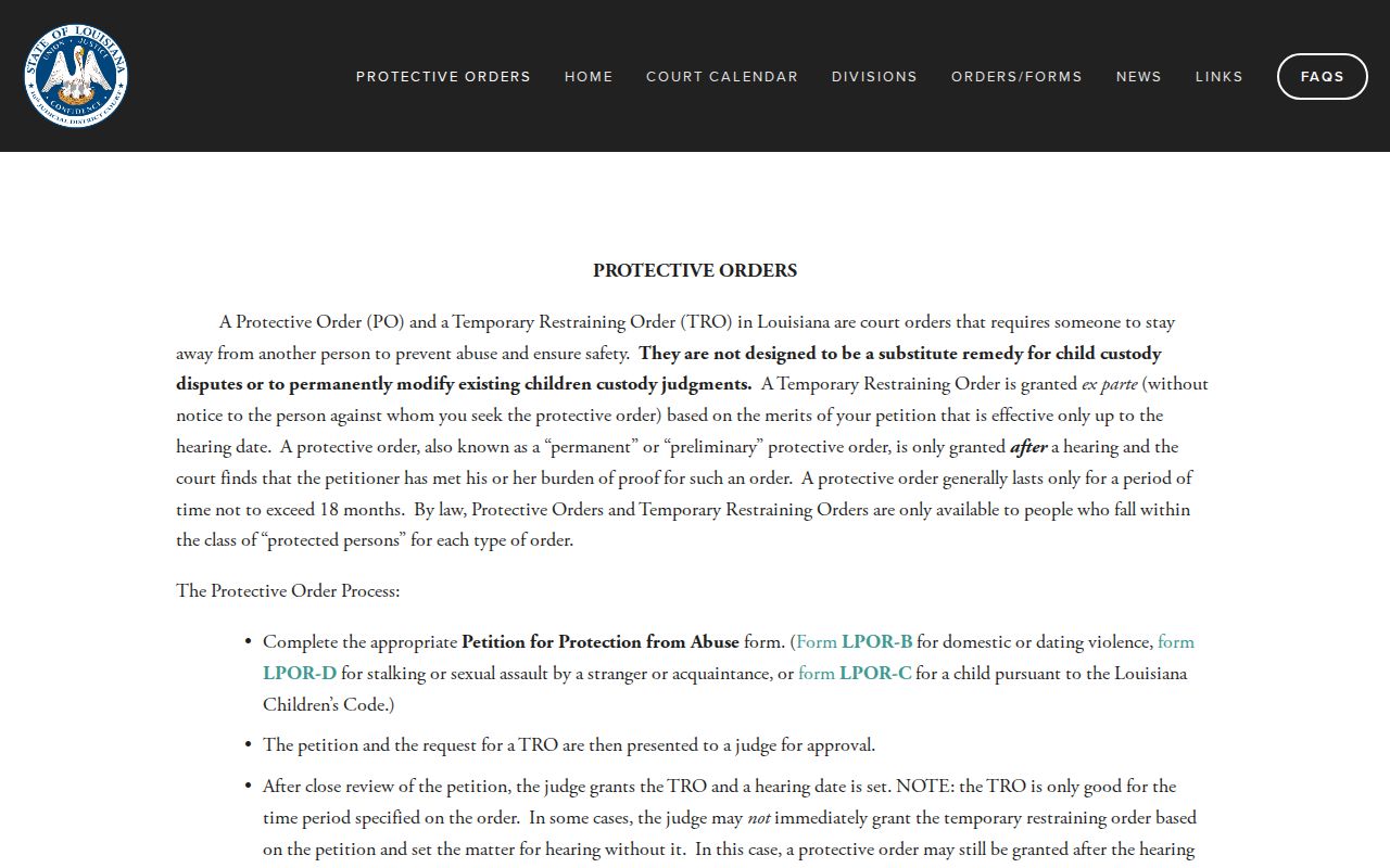 Natchitoches Parish civil court docket protective-order process