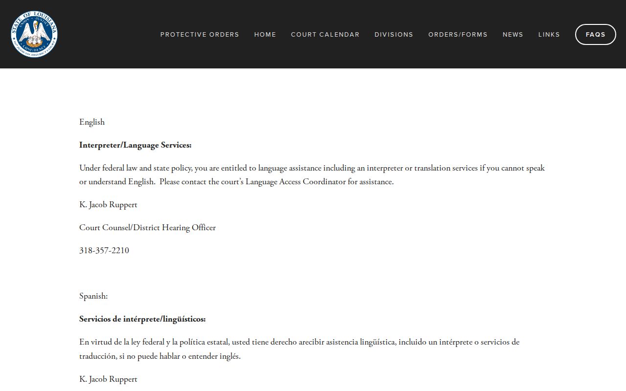 Natchitoches Parish court calendar language access information