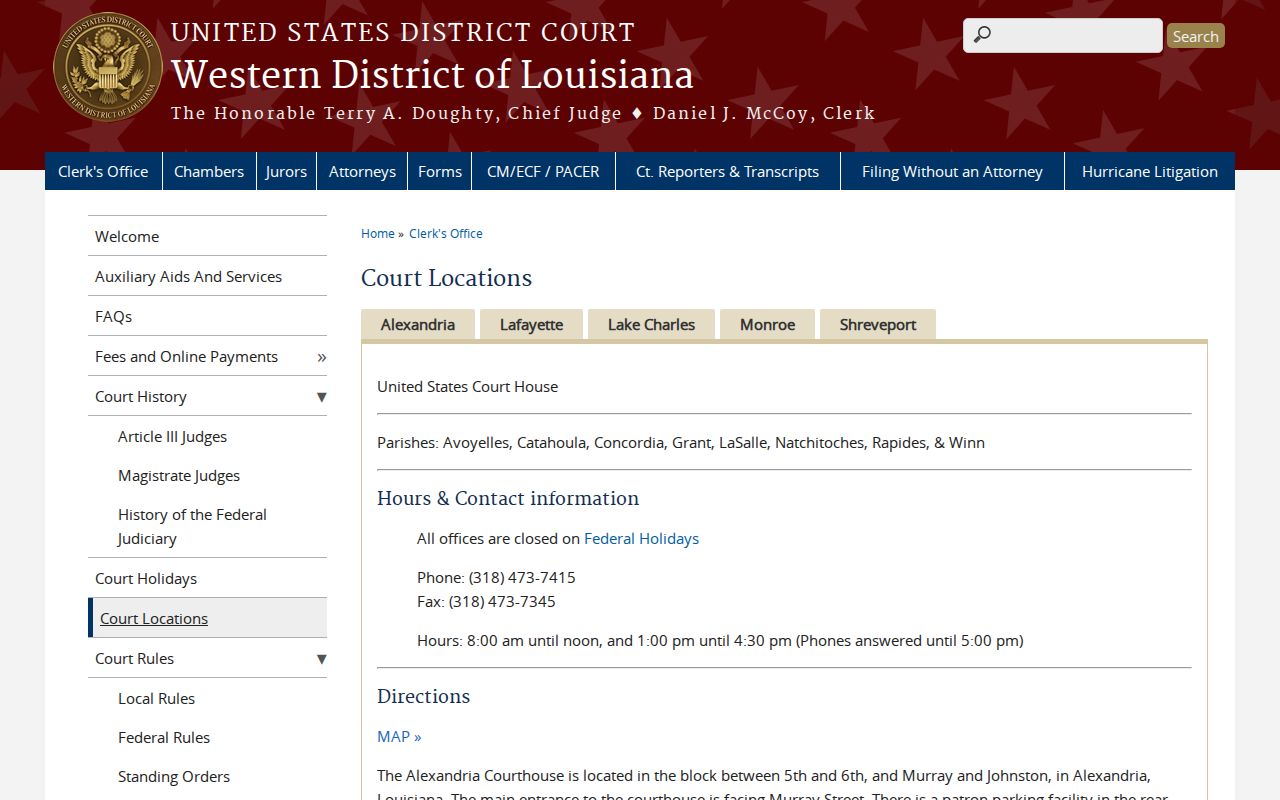 Natchitoches Parish court records federal Alexandria Division location