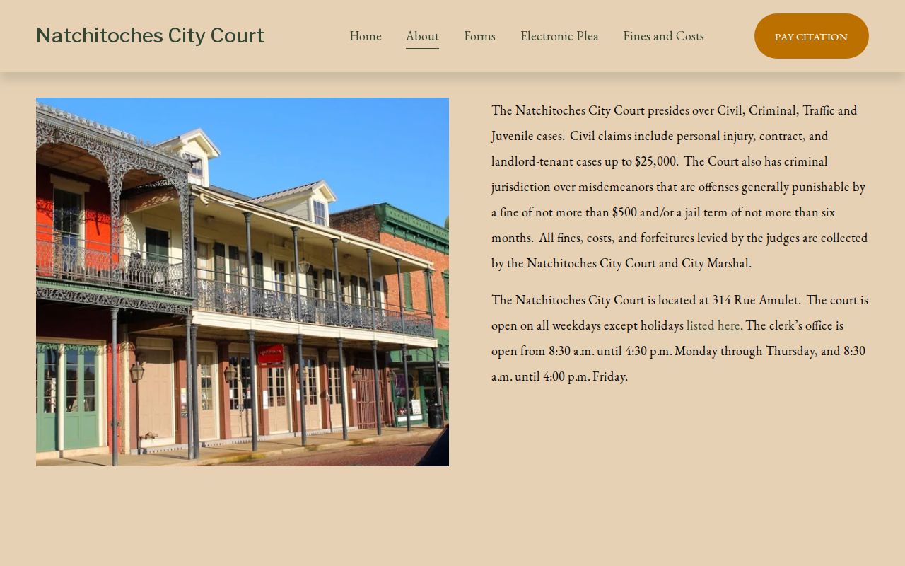 Natchitoches court docket City Court jurisdiction and hours page