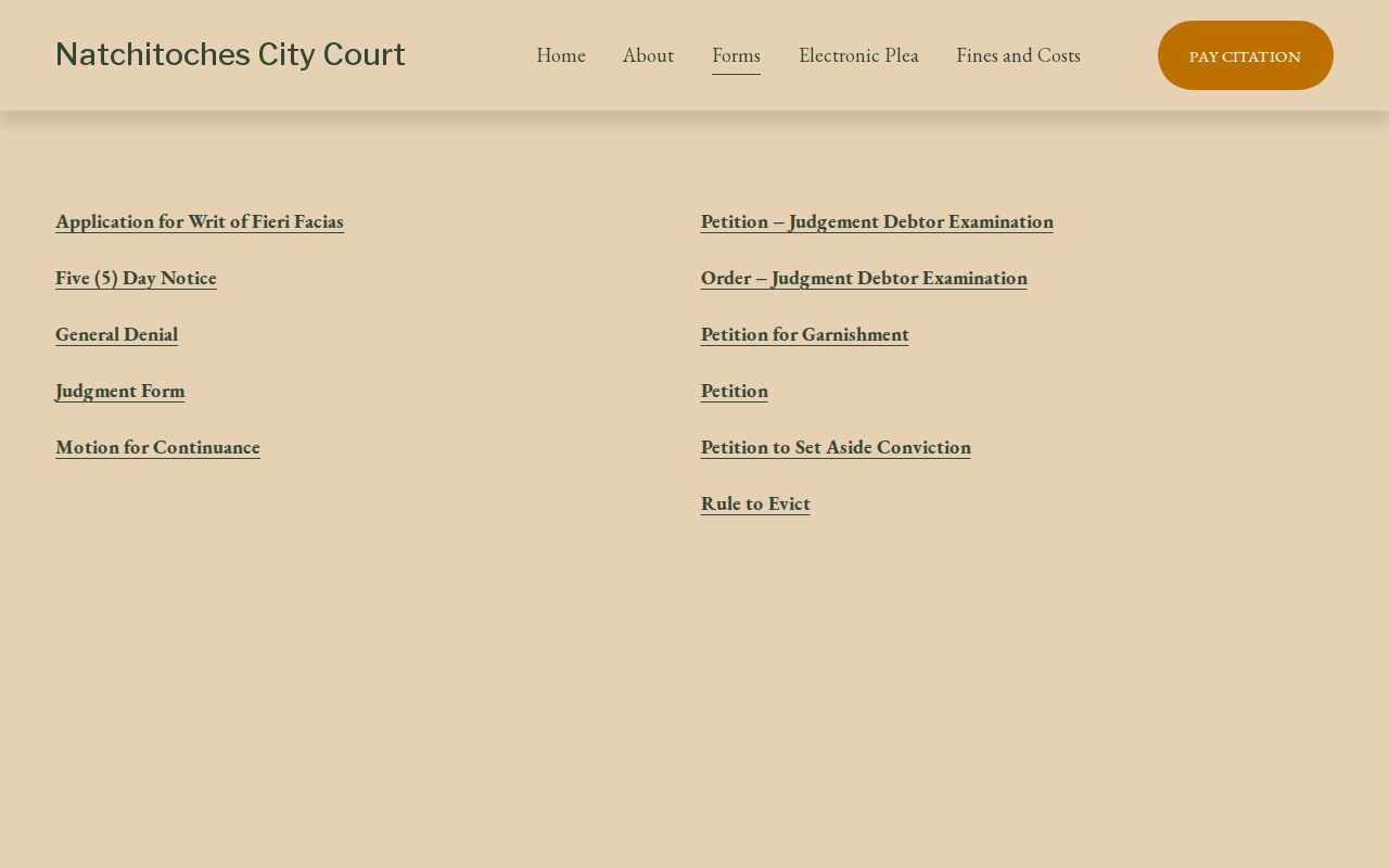 Natchitoches court docket City Court forms index