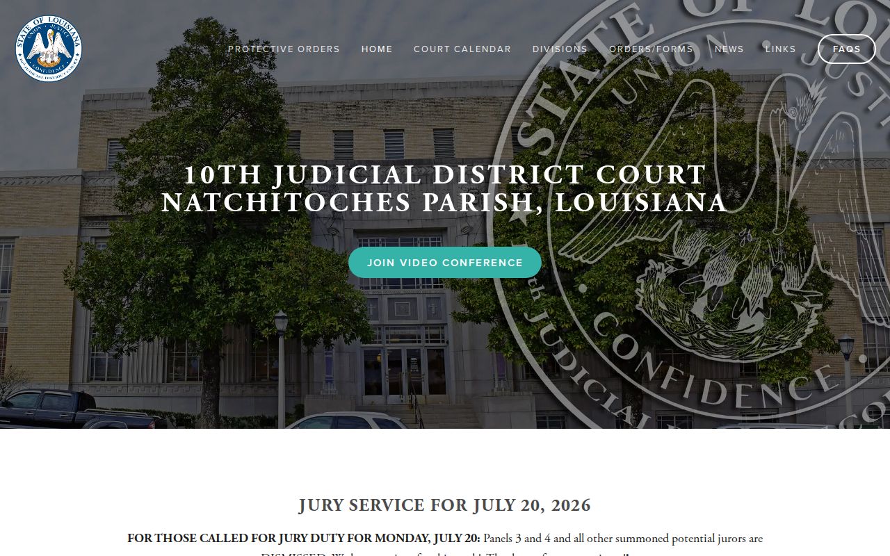 Natchitoches Parish court docket 10th Judicial District Court home page