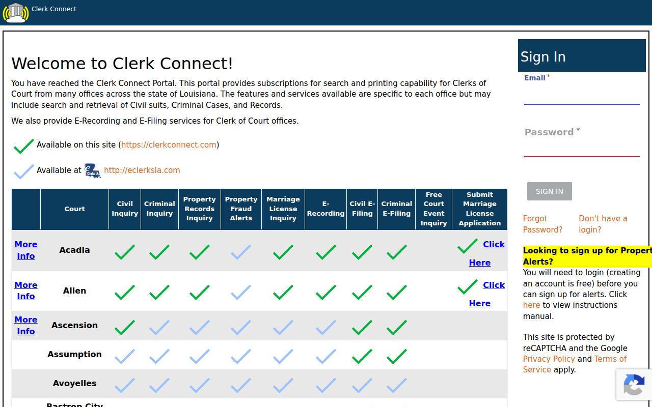 Natchitoches Parish court docket Clerk Connect inquiry landing page