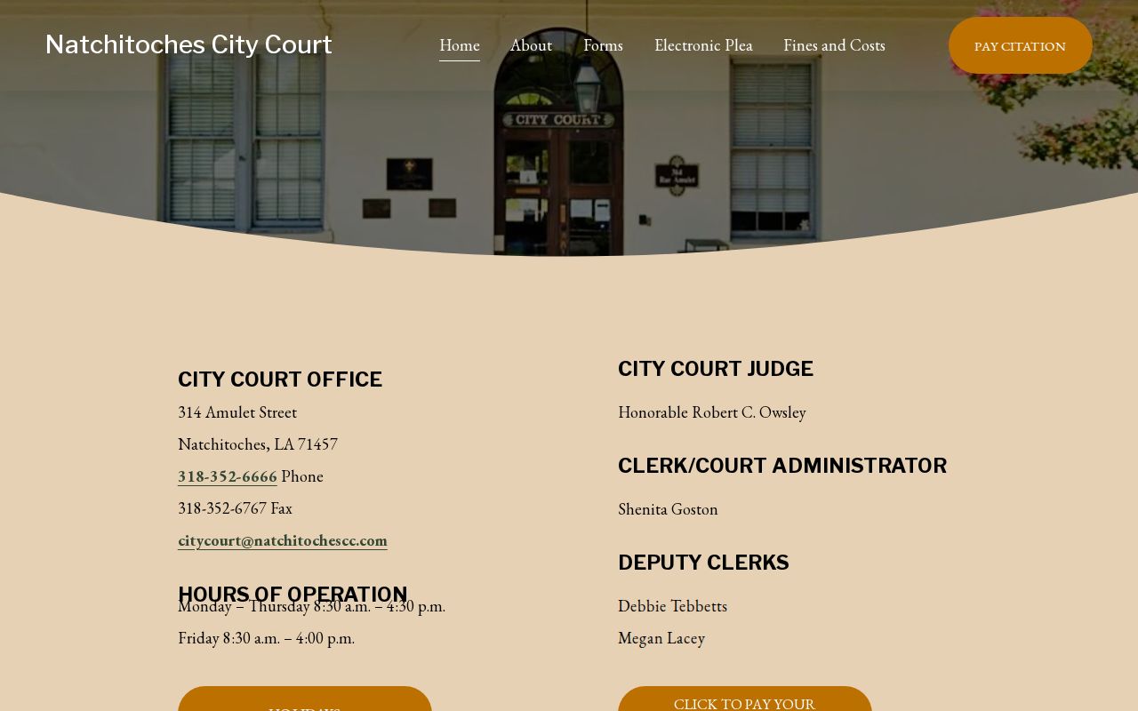 Natchitoches Parish traffic court records City Court office page