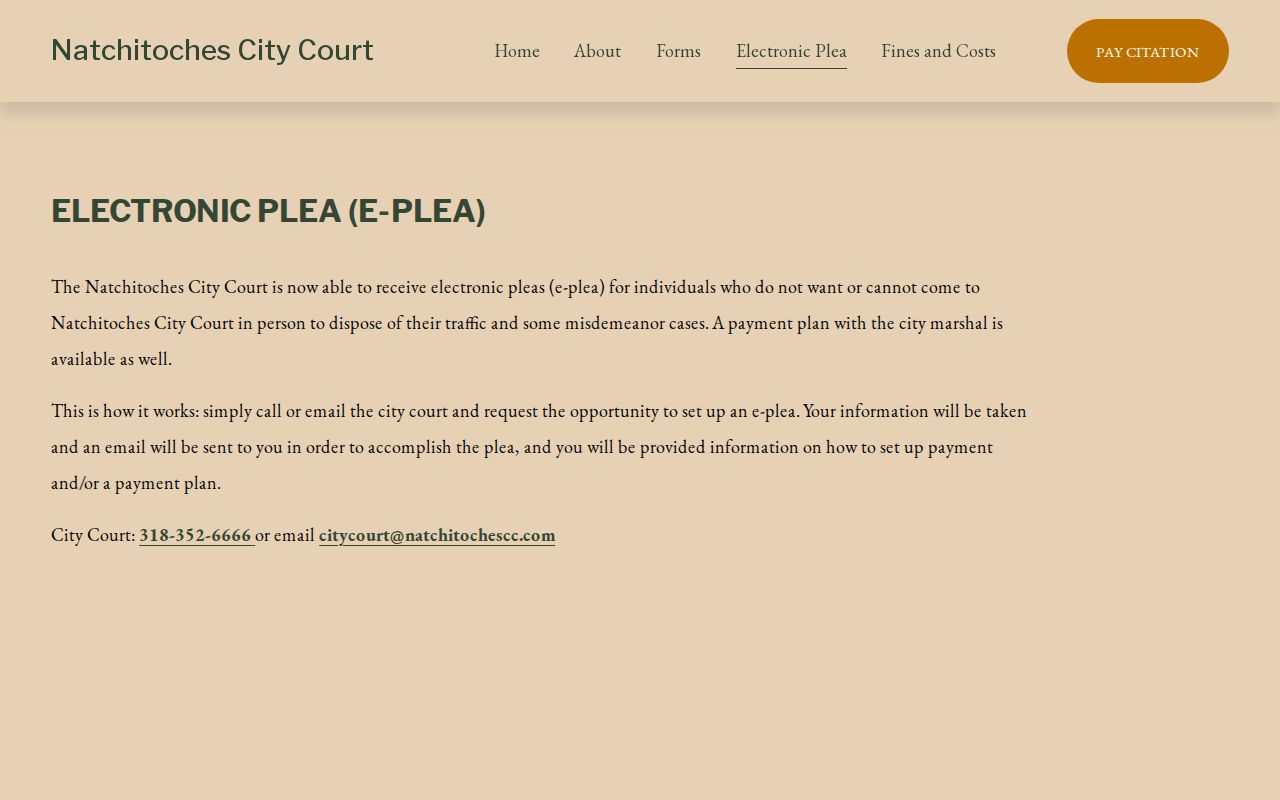 Natchitoches Parish traffic court records electronic plea instructions